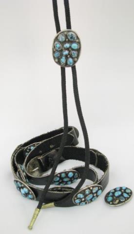 Appraisal: Navajo turquoise concho belt and bolo belt with ten sterling