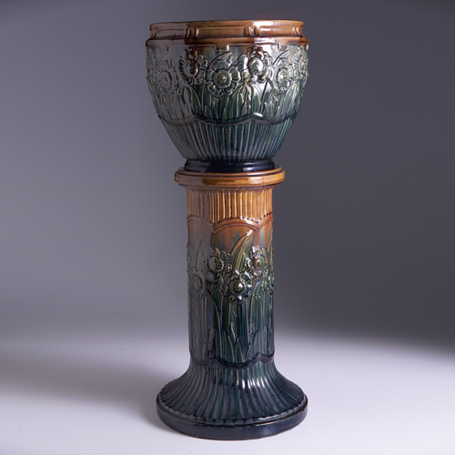 Appraisal: Zanesville jardiniere and pedestal set most likely MCCOY embossed with