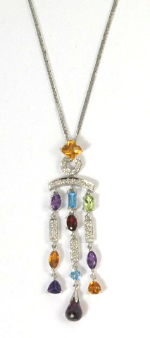 Appraisal: MULTI-COLOR GEMSTONE AND DIAMOND NECKLACE The pendant is suspended on