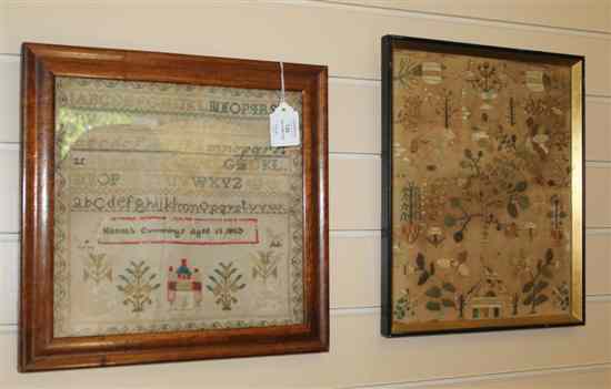 Appraisal: An early th century silkwork sampler initialled A T woven