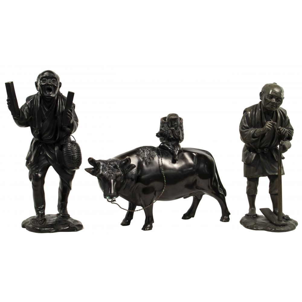 Appraisal: ASIAN STYLE BRONZE ASSORTMENT items including Japanese style figures with