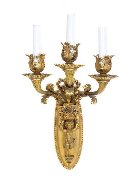 Appraisal: Sale Lot A Continental Bronze Three-Light Sconce th century having