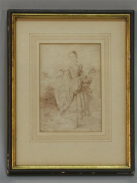 Appraisal: TH CENTURY FRENCH LADY HOLDING A BOUQUET OF FLOWERS Graphite