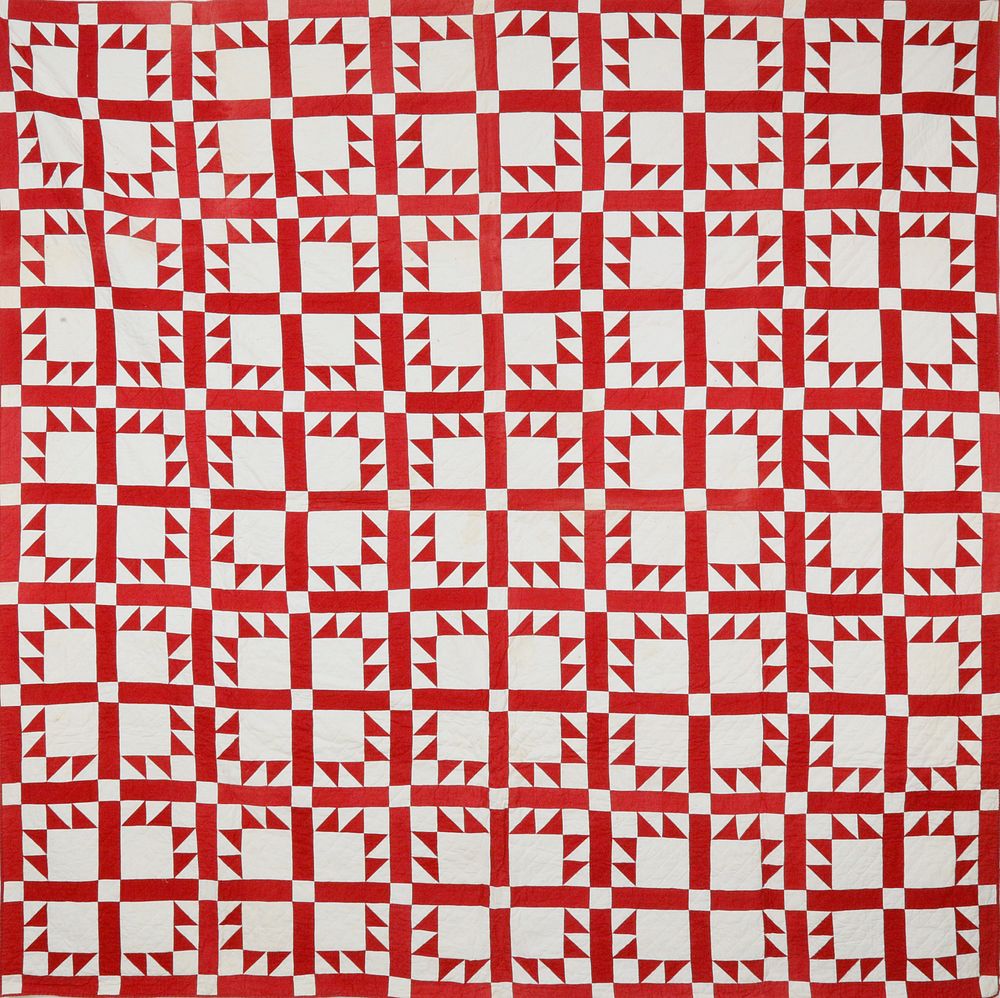 Appraisal: Red and White Triangles In a Square Patchwork Quilt Circa