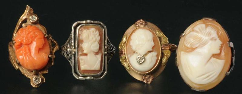 Appraisal: Lot of Antique Cameo Rings Description One is pink coral