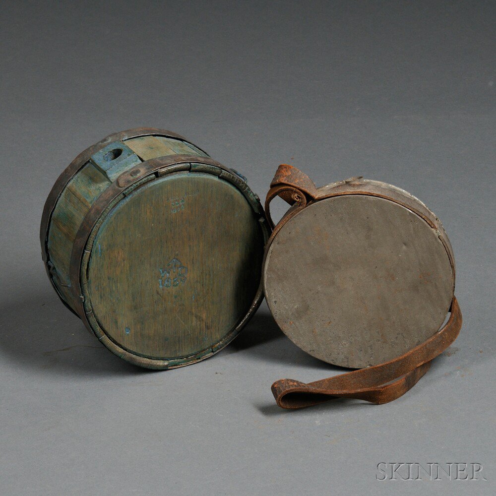 Appraisal: Two Civil War-era Canteens c - a painted-tin canteen with