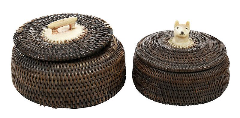 Appraisal: Two Small Eskimo Baleen Lidded Baskets early to mid th