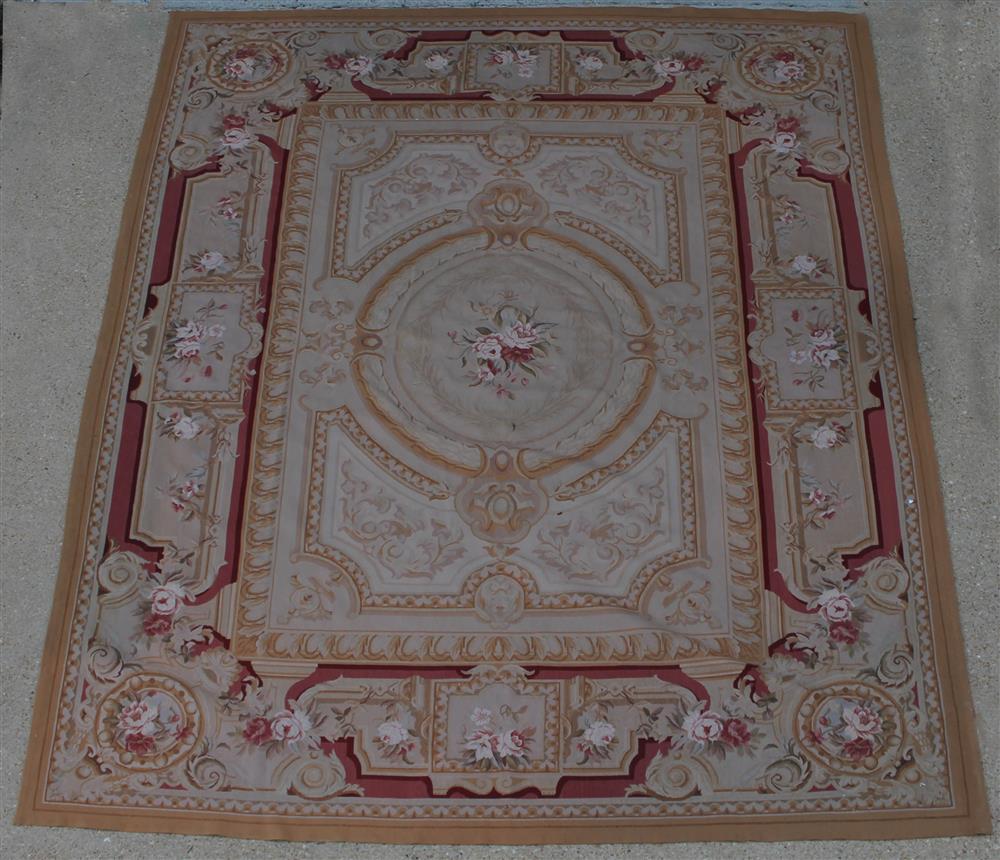 Appraisal: FRENCH WOOL AUBUSSON RUG having gold rose deep red pale