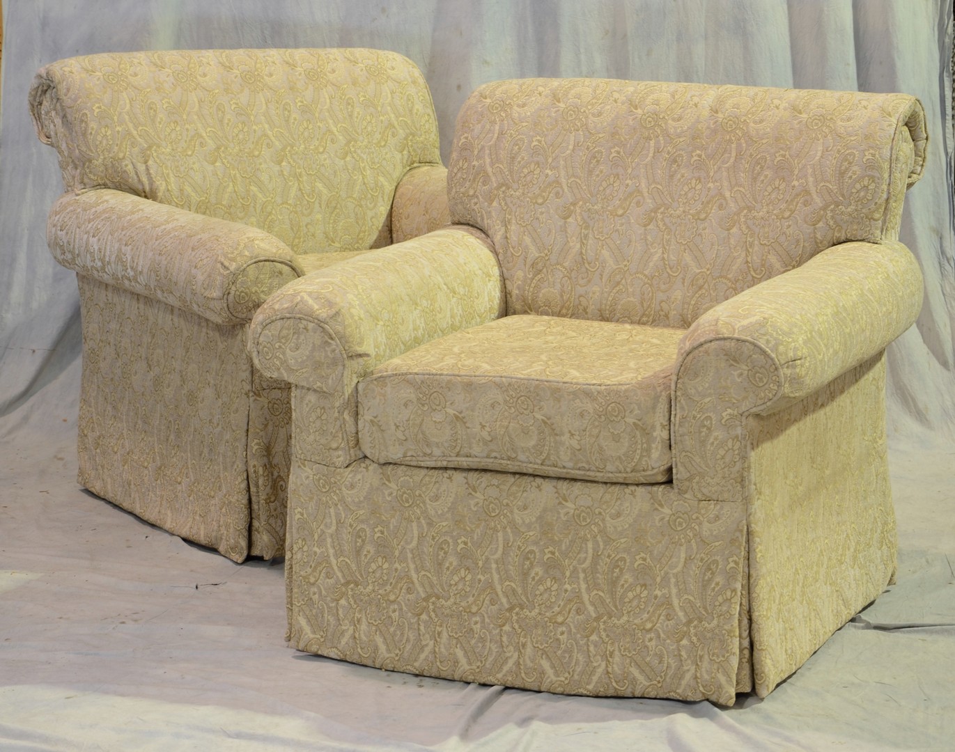 Appraisal: Pair of upholstered armchairs beige textured floral fabric unmarked high