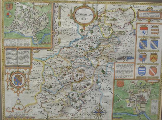 Appraisal: John Speed Hand coloured engraved map Northamtonshire With Royal Coat