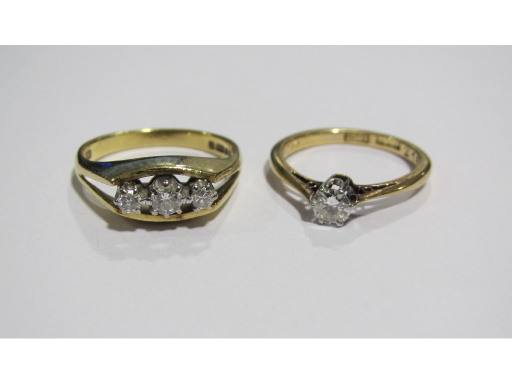 Appraisal: Two ct gold diamond set rings to include point brilliant