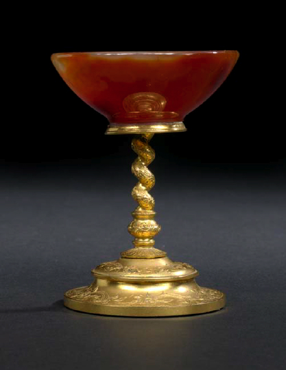 Appraisal: Italian Engraved Gilt-Bronze and Carnelian Cabinet Goblet second quarter th