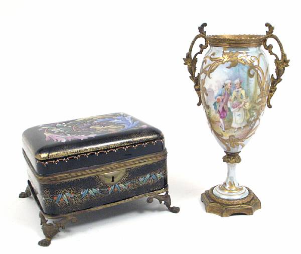 Appraisal: A group of gilt metal mounted porcelain table articles comprising