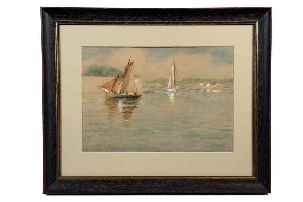 Appraisal: WATERCOLOR INK - Sailboat and Schooner at Anchor by George