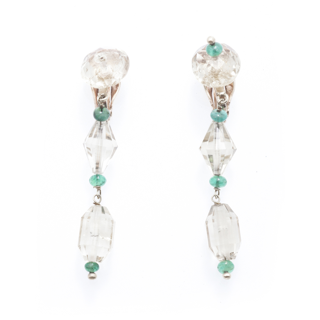 Appraisal: A pair of citrine and emerald set pendant earrings each