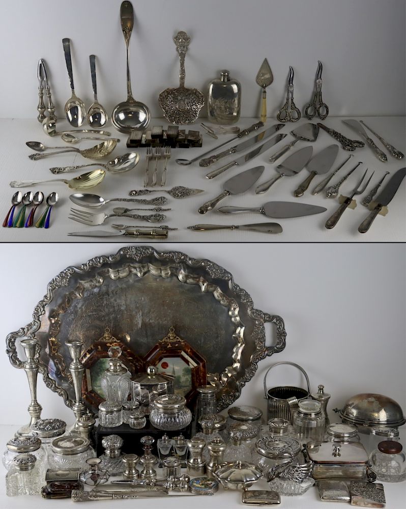 Appraisal: SILVER Large Lot of Silver and Silverplate Items Includes a