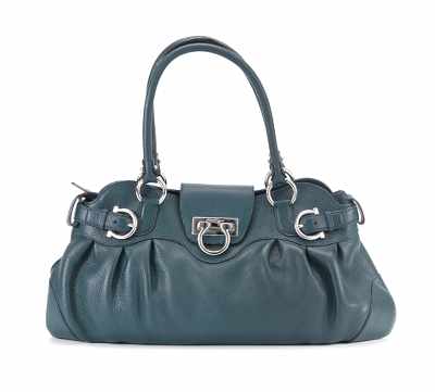 Appraisal: A Salvatore Ferragamo Satchel Handbag Blue Pavone calf leather handbag