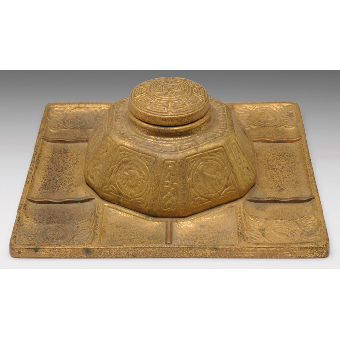 Appraisal: Tiffany Studios inkwell for partner's desk bronze in the Zodiac