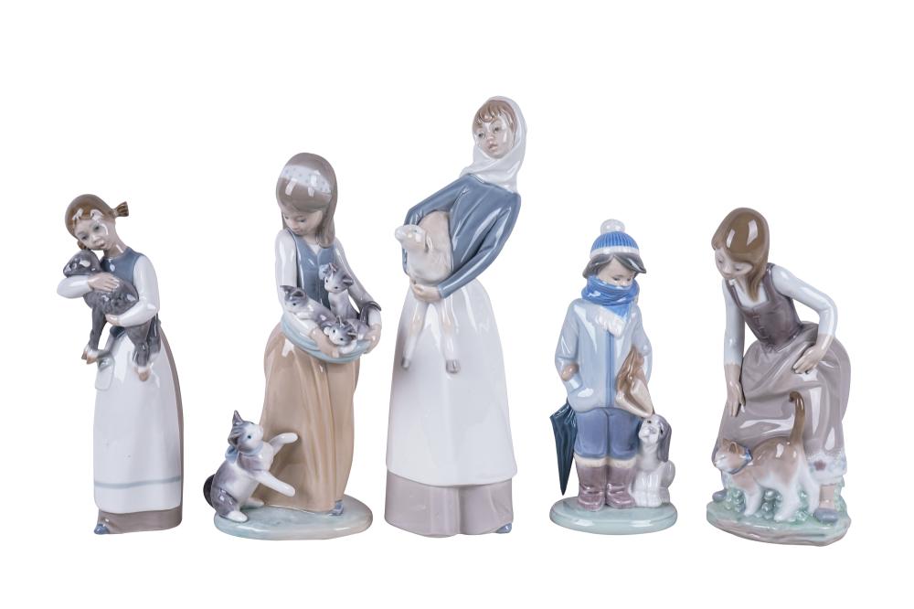 Appraisal: FIVE LLADRO PORCELAIN FIGURINESeach marked Condition no apparent repairs or