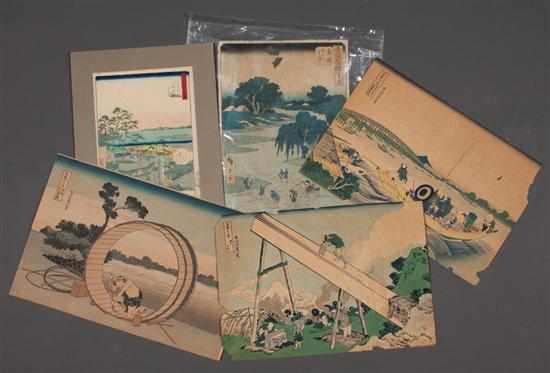 Appraisal: Five Japanese color woodcuts of landscapes after Hokusai and Hiroshige