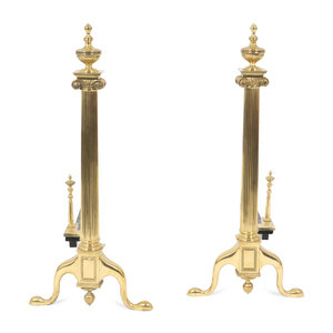 Appraisal: A Pair of Neoclassical Style Brass Andirons TH CENTURY Height