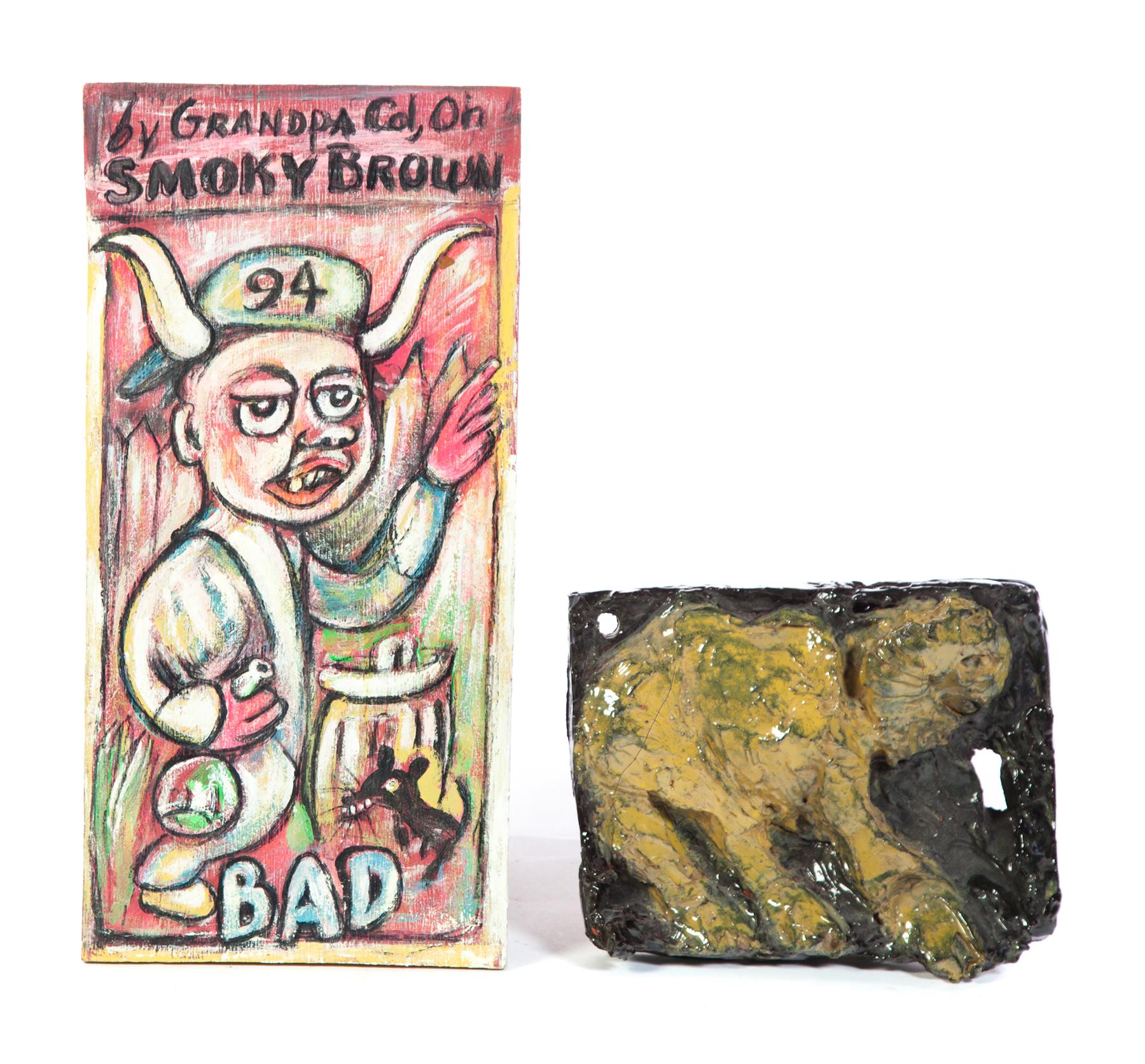 Appraisal: TWO PIECES BY SMOKY BROWN OHIO B Mixed media on