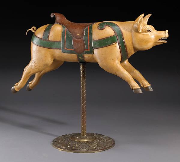 Appraisal: A carved and painted carousel pig possibly French or English