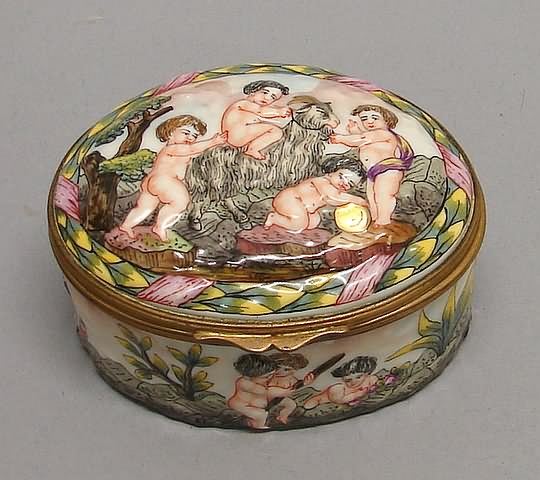 Appraisal: Oval with putti and goat in landscape w S