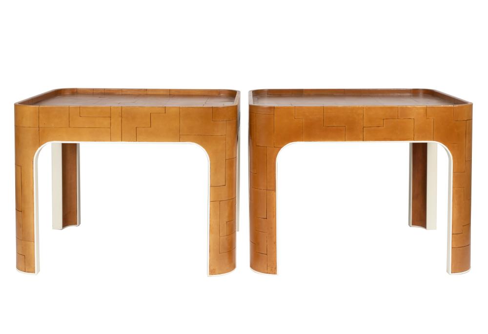 Appraisal: JOHN DICKINSON PAIR OF OCCASIONAL TABLESRandolph Hein circa leather over