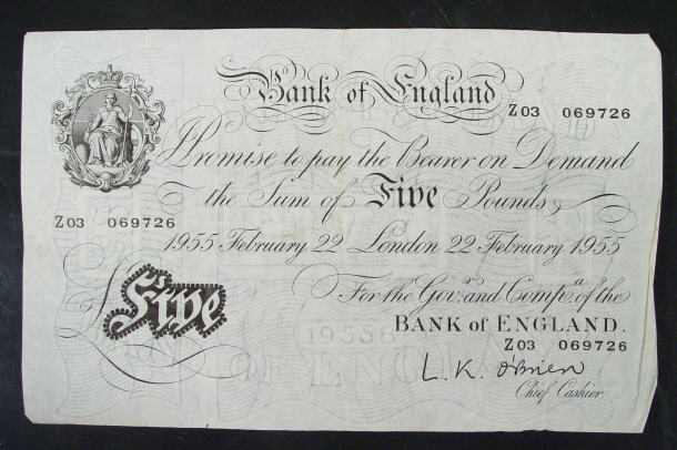 Appraisal: White Bank of England note O'Brien No Z