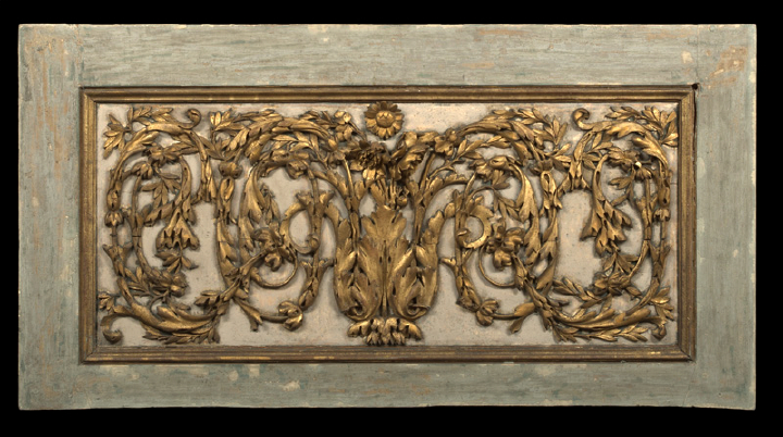 Appraisal: Large French Carved Giltwood and Gris-de-Trianon-Painted Beechwood Supra Porta Panel