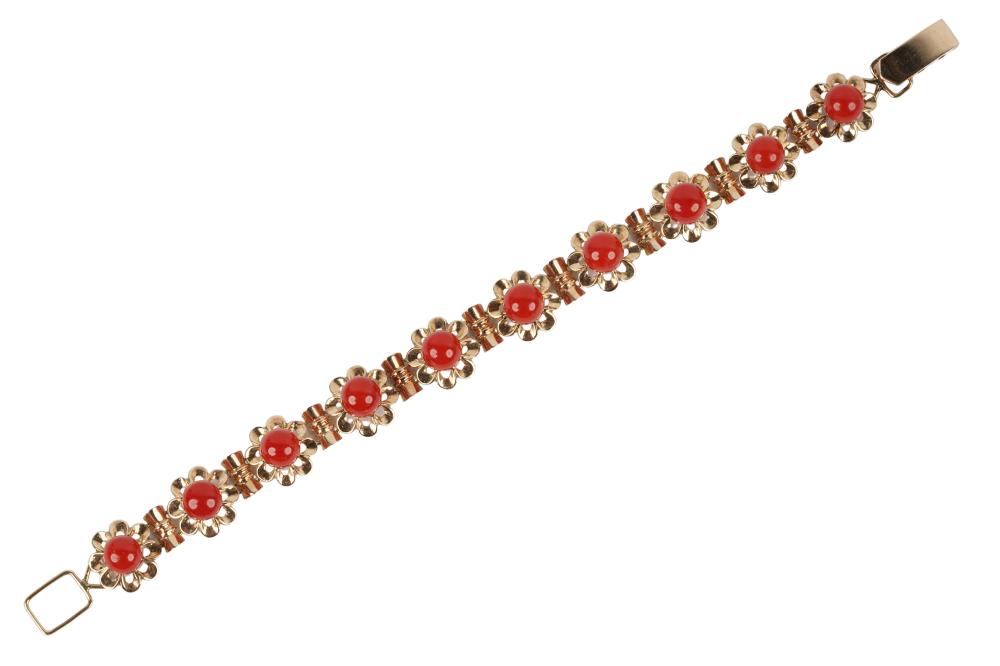 Appraisal: KARAT ROSE GOLD CORAL BRACELETcontaining round and semi-round red coral