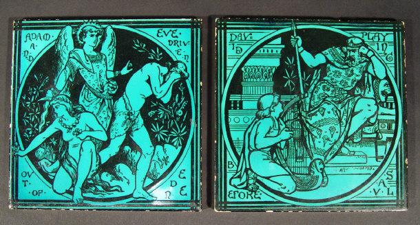 Appraisal: Two Minton Art pottery tiles block painted in black with