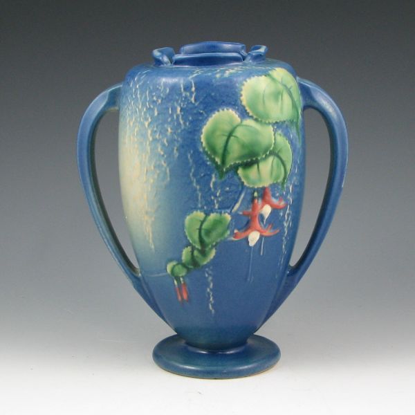 Appraisal: Roseville Fuchsia handled vase in blue Marked Roseville - Mint