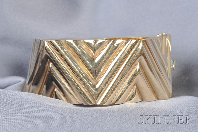 Appraisal: kt Gold Geometric Bangle Bracelet the ribbed form with five