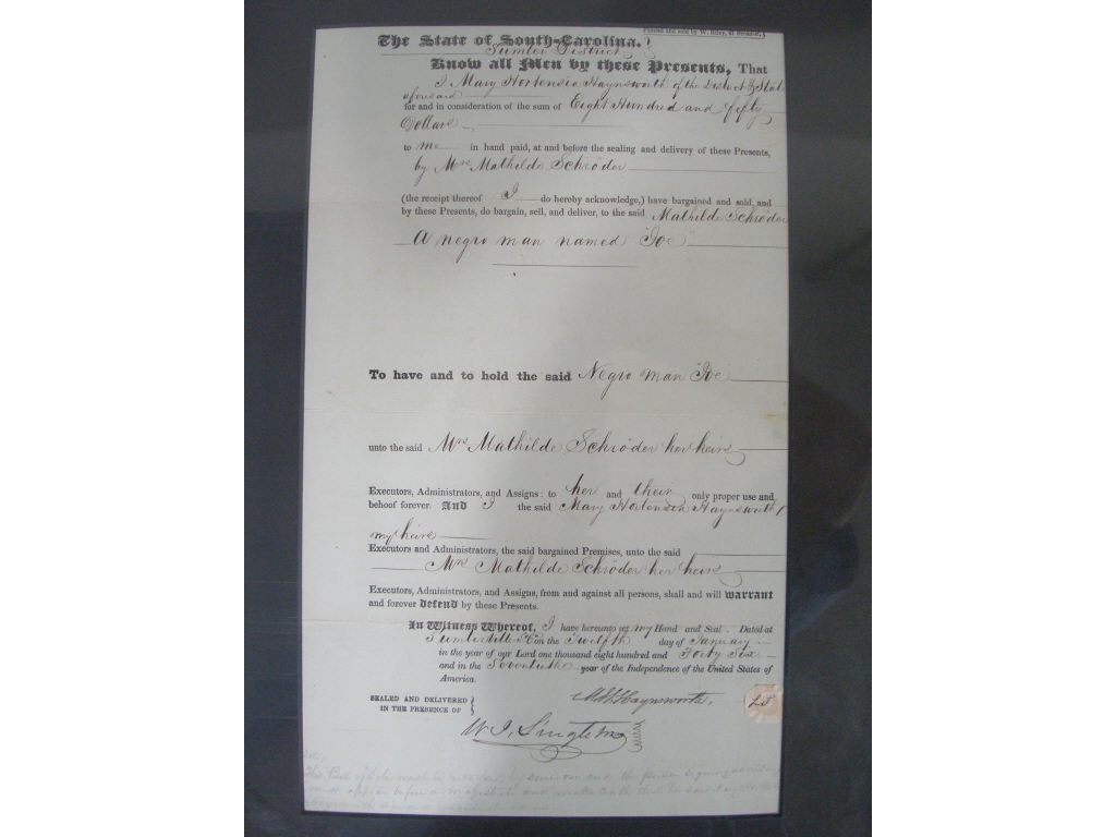 Appraisal: South Carolina Slave Bill of Sale partially printed document one