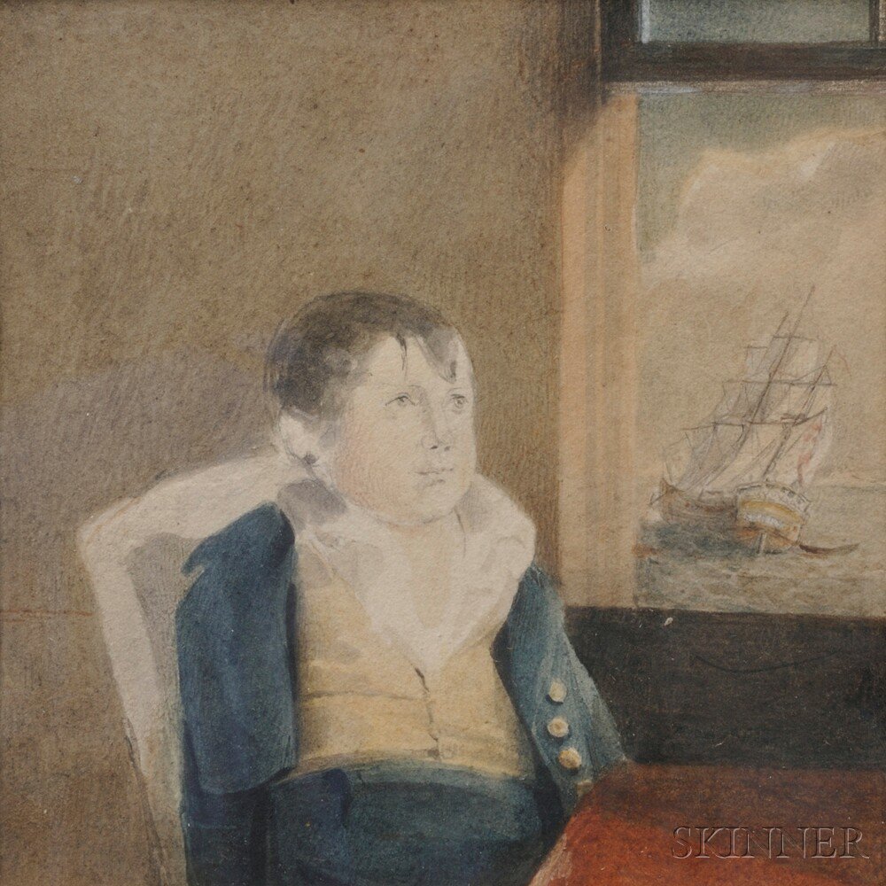 Appraisal: American School th Century Portrait of a Schoolboy Seated Beside