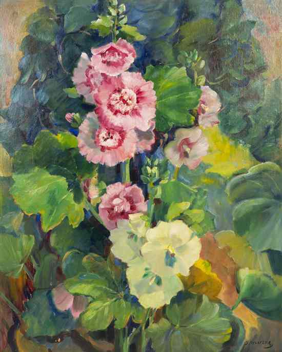 Appraisal: Francesco Spicuzza American - Hollyhocks oil on masonite signed Spicuzza