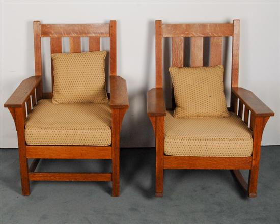 Appraisal: Two L JG Stickley Fayetteville Arts and Crafts Chairs Small