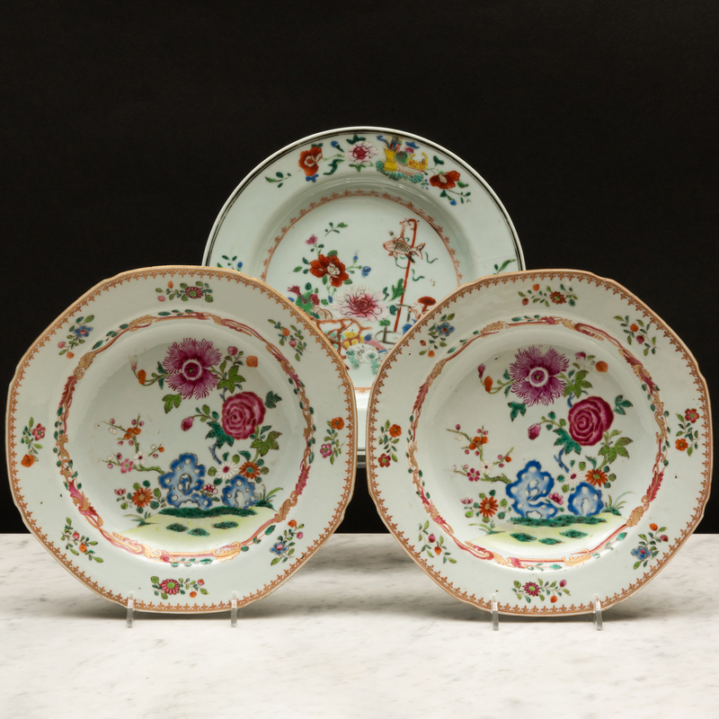 Appraisal: Pair of Famille Rose Porcelain Octagonal Soup Plates and a