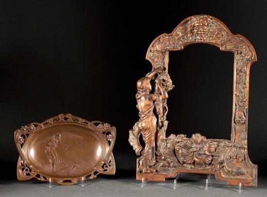 Appraisal: Art Noveau coppered iron frame together with an Art Nouveau