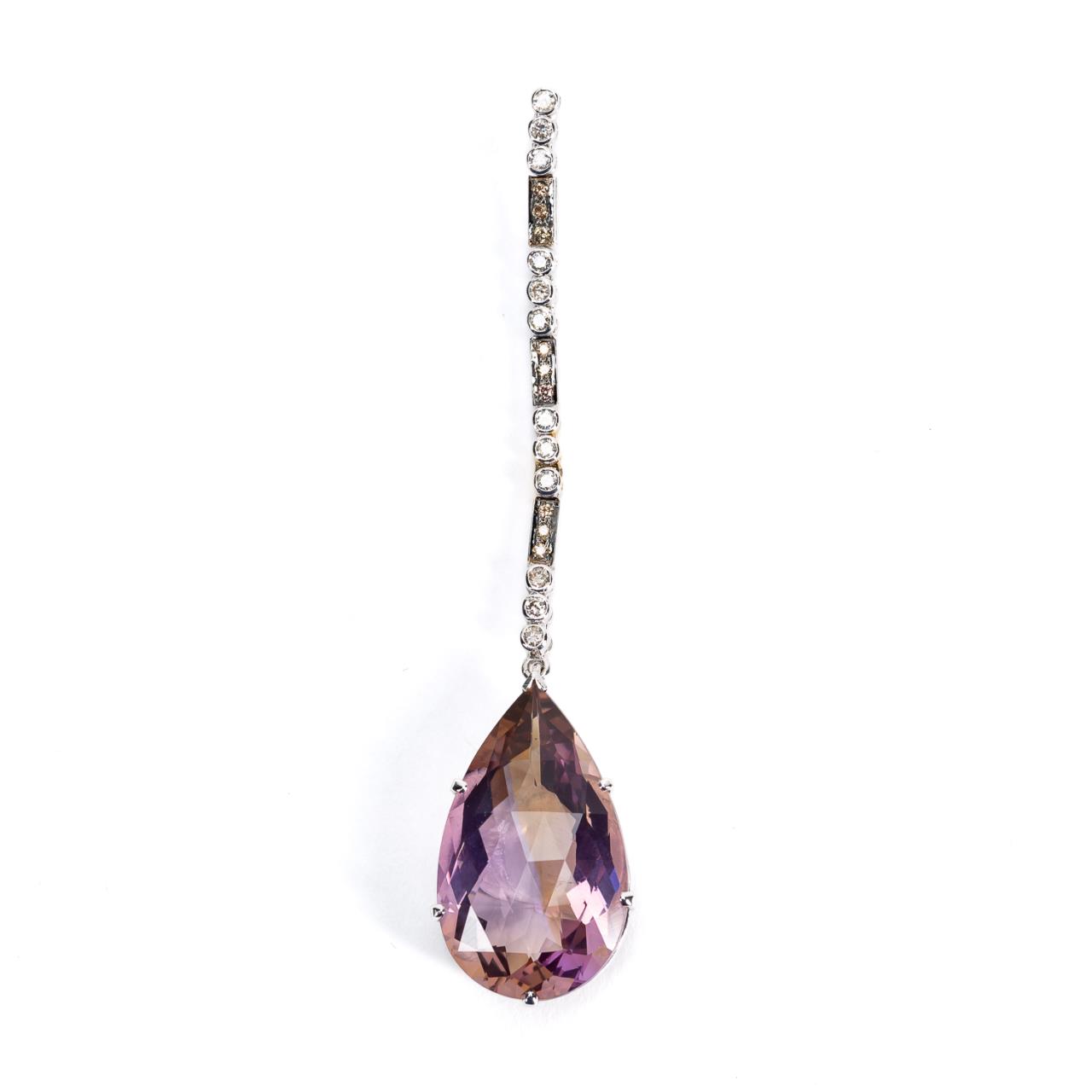 Appraisal: K WHITE GOLD PEAR AMETHYST DIAMOND PENDENT Modern k white