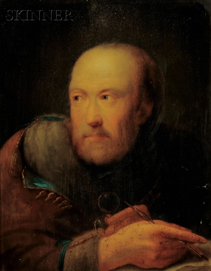 Appraisal: Continental School th Century Style Portrait of a Man Holding