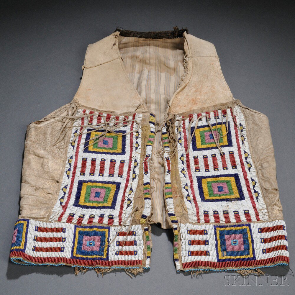 Appraisal: Plains Beaded Cloth and Hide Vest made from recycled beadwork