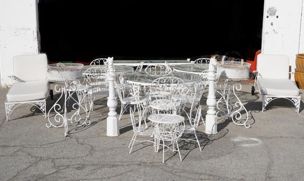 Appraisal: COLLECTION OF WHITE-PAINTED IRON PATIO FURNITUREcomprising assembled set of five