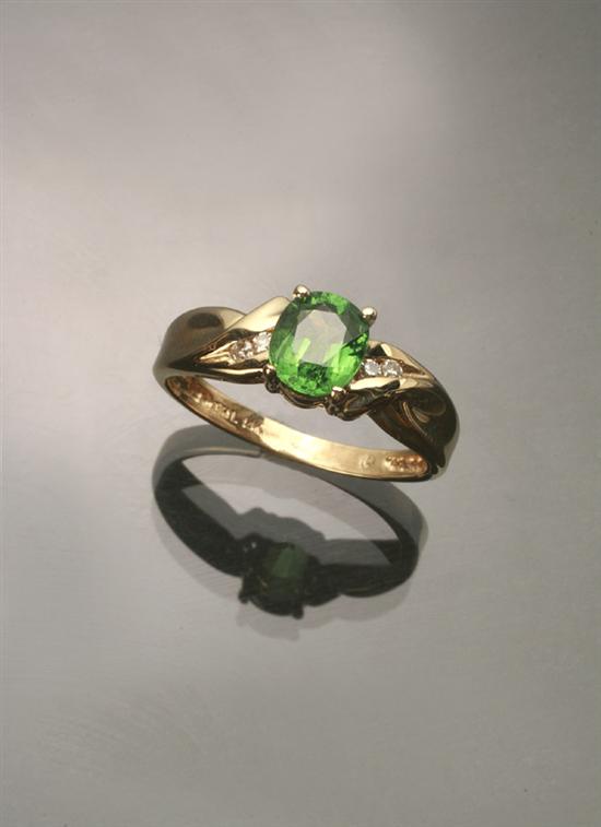 Appraisal: -Karat Yellow-Gold Tsavorite and Diamond Dinner Ring Set with one