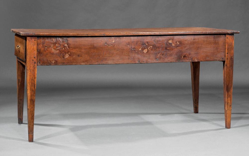 Appraisal: French Provincial Carved Walnut Table th c two drawers tapered