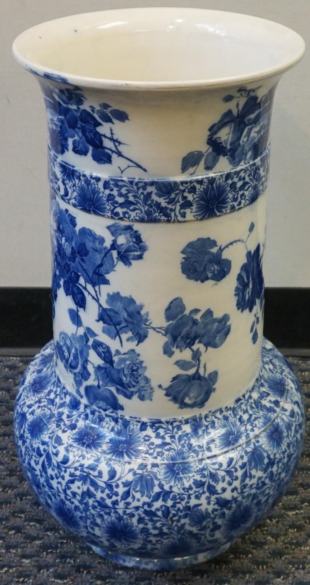 Appraisal: PROBABLY DOULTON BURSLEM BLUE FLORAL DECORATED TRANSFERWARE JARDINIERE FLOOR VASE