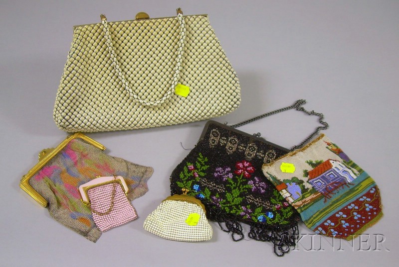 Appraisal: Six Beaded and Mesh Purses including a cream-colored Whiting Davis