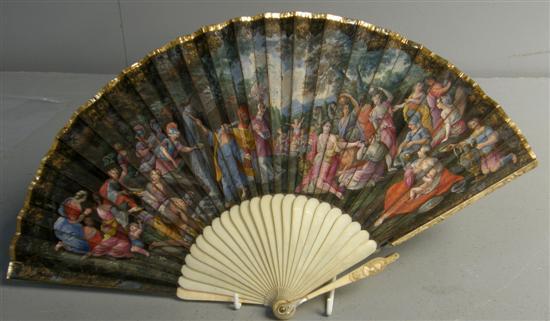 Appraisal: Carved ivory and hand painted fan